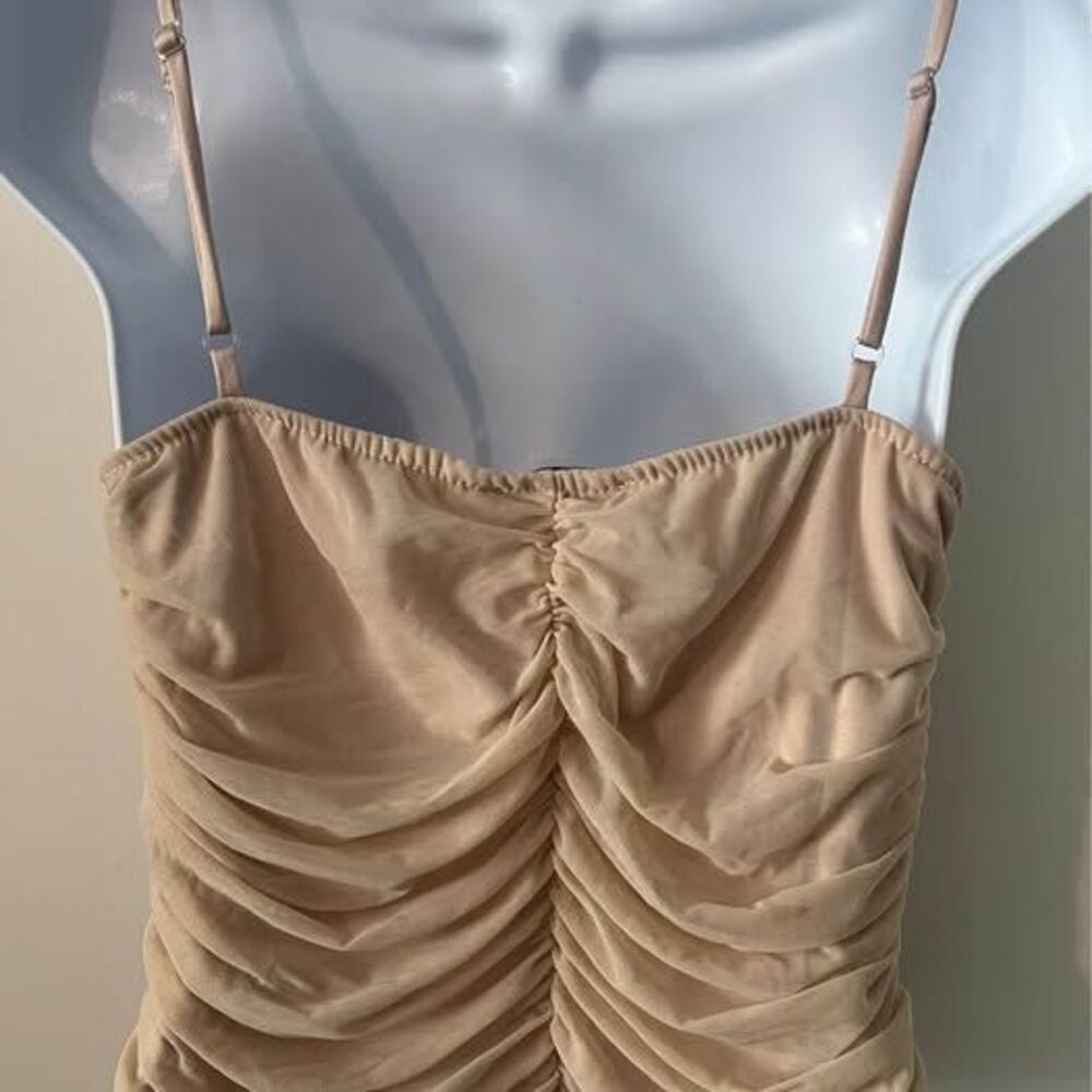 Moa Moa Ruched Mesh Bustier Corset Top Beige Tan Hook & Eye Y2K Fairycore XL - Picture 7 of 10